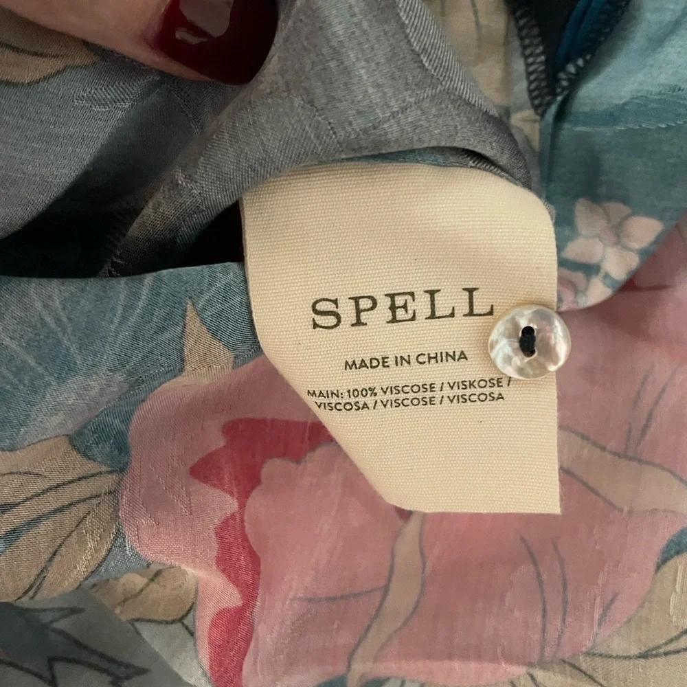 Spell/Free People Tyler Printed Shirt in Blue Shadow Size S. NWT_9